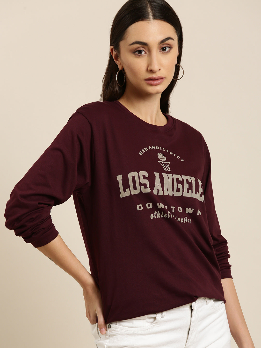 Womens Long Sleeve Round Neck Oversized Fit T-Shirt