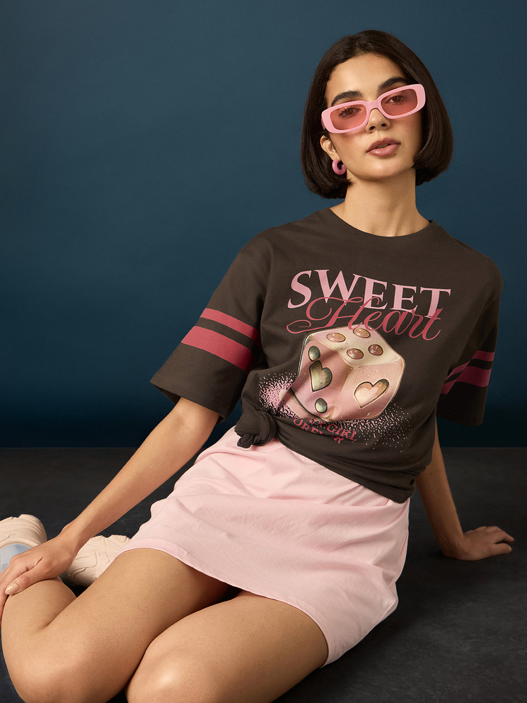 Womens Short Sleeve Printed Oversized Fit Tshirt 
