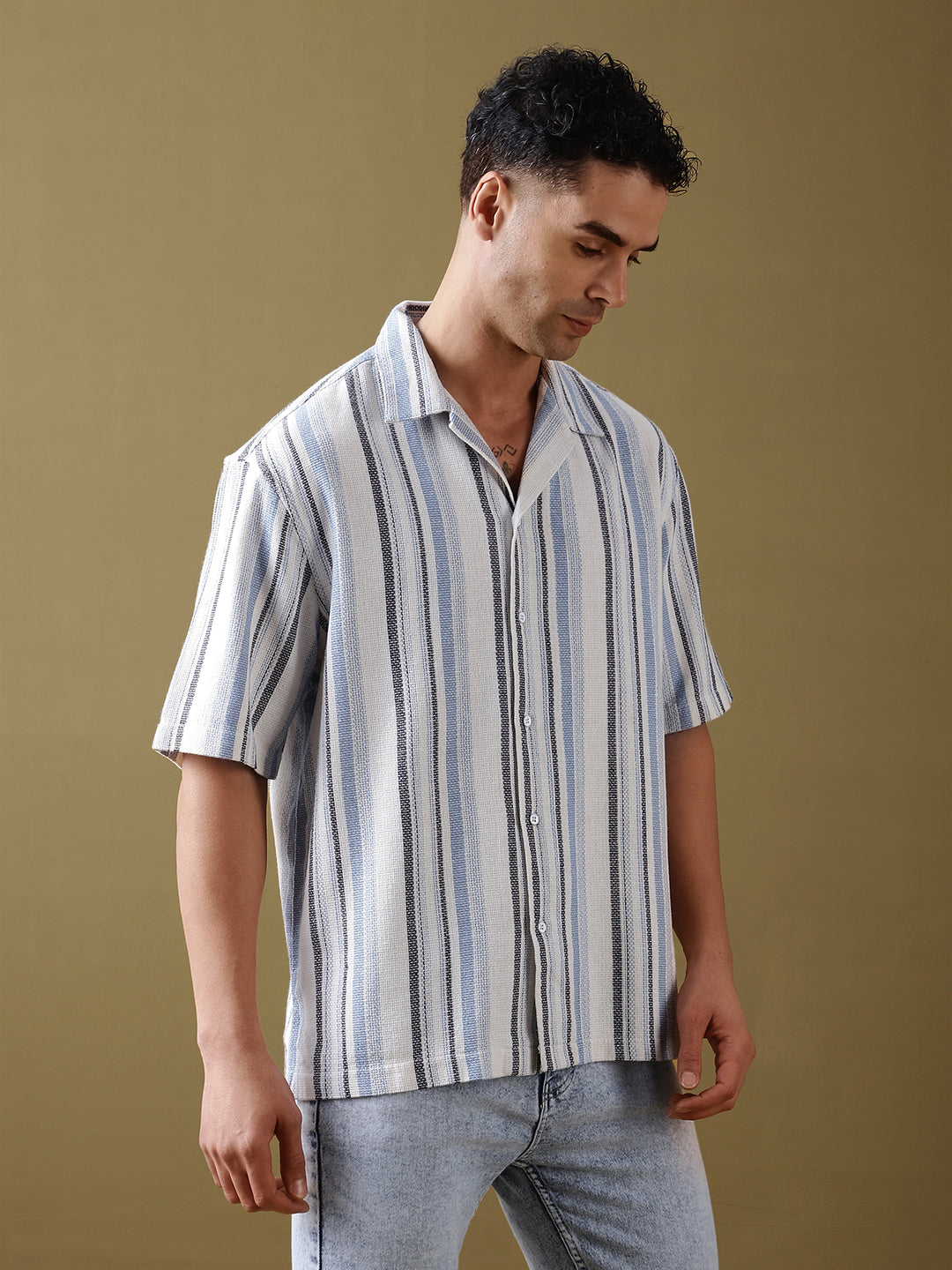Mens Striped Half Sleeve Shirt