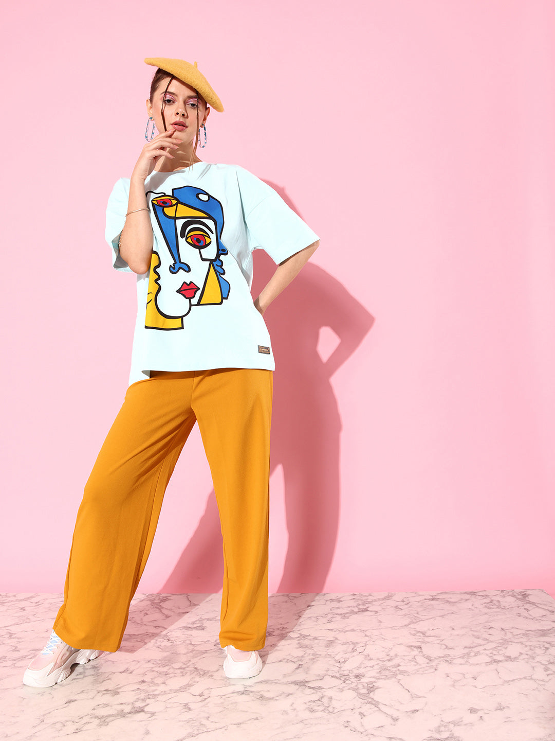 Womens Half Sleeve Drop Shoulder Printed Oversized Fit T-Shirts