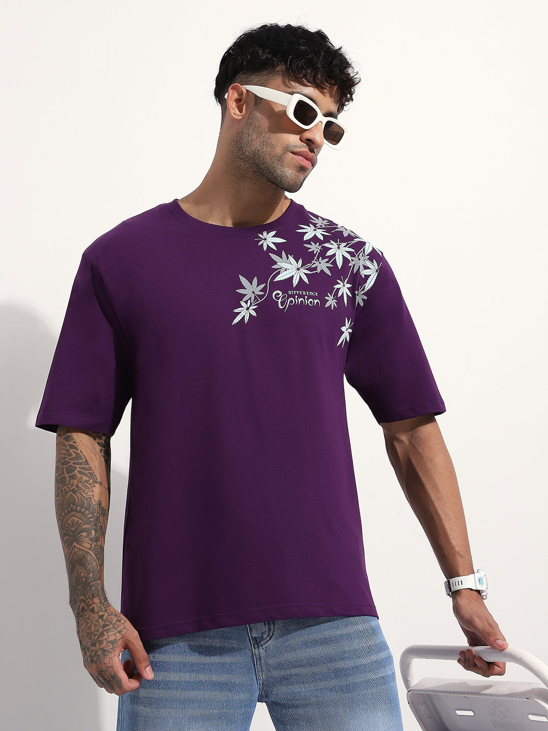 Mens Half Sleeve Round Neck Embroidered Oversized Fit Tshirts