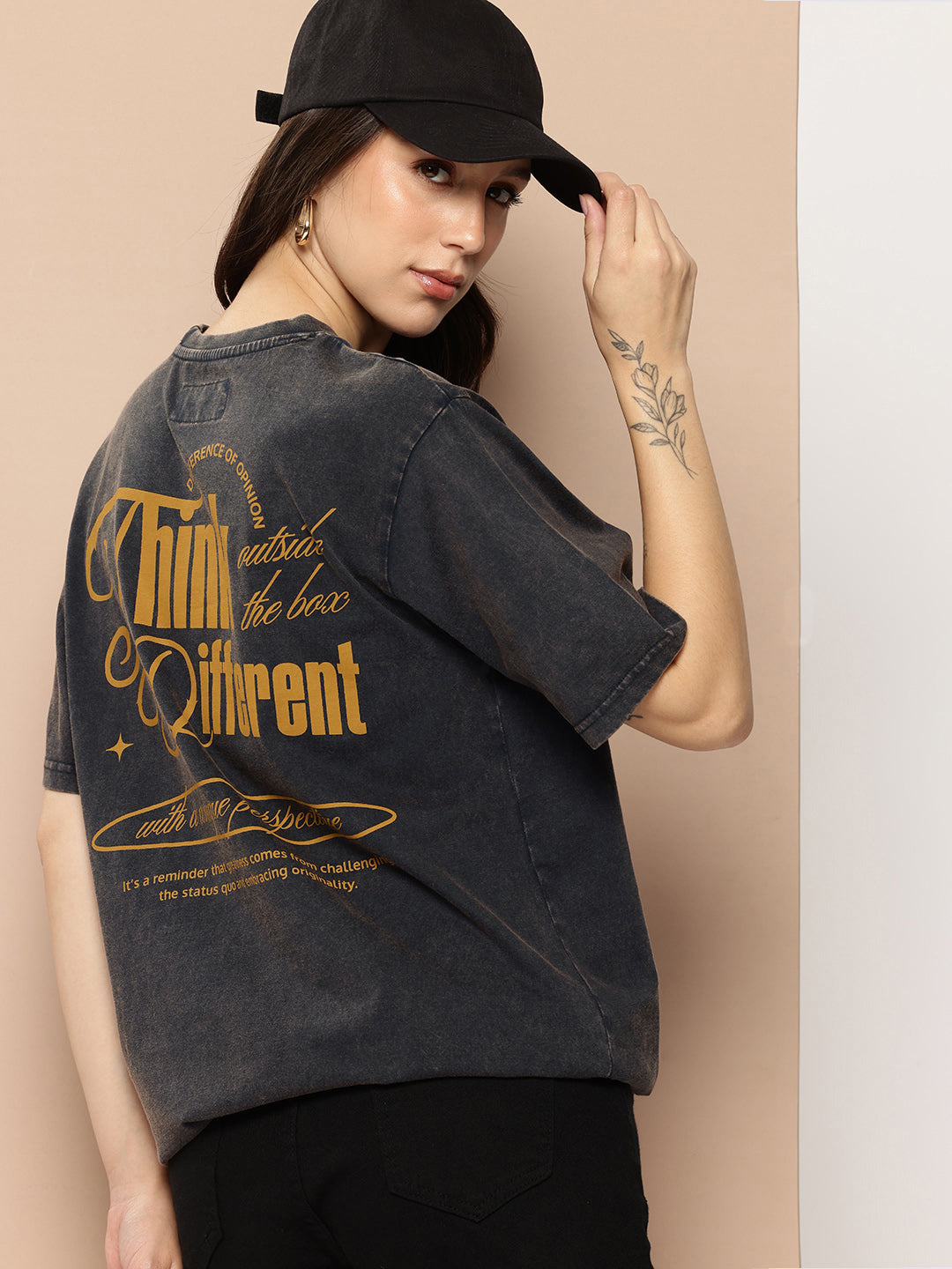 Womens Half Sleeve Round Neck Back Printed Oversized Fit Tshirts