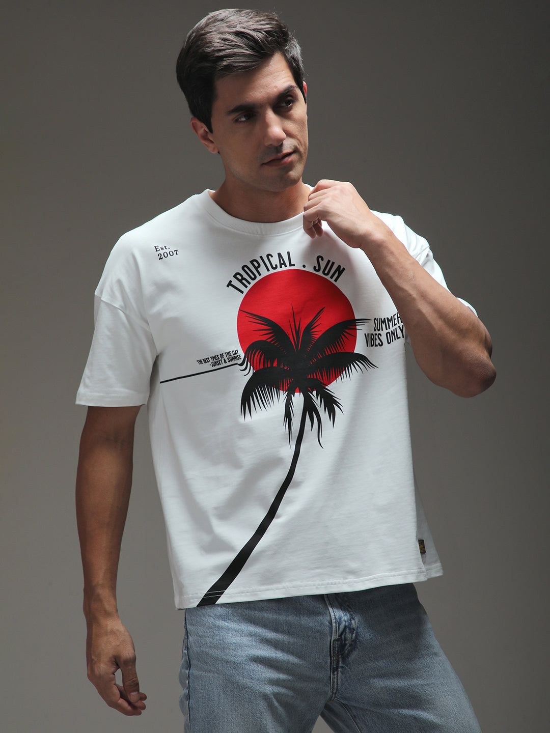 Mens Half Sleeve Drop Shoulder Printed Oversized Fit T-Shirts