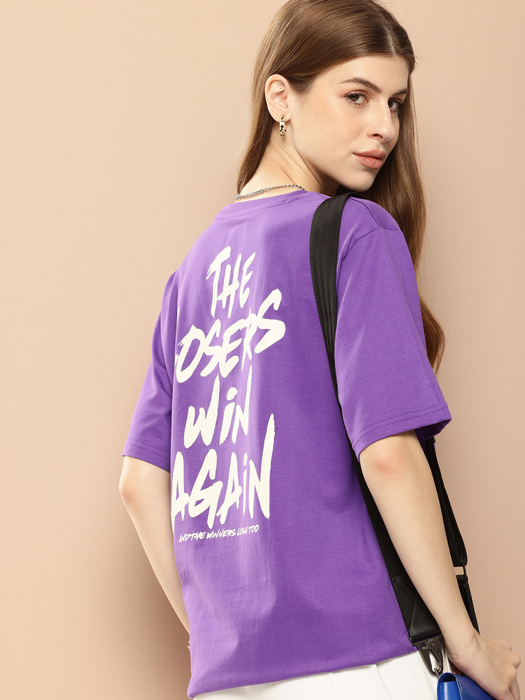 Womens Half Sleeve Round Neck Back Printed Oversized Fit Tshirts
