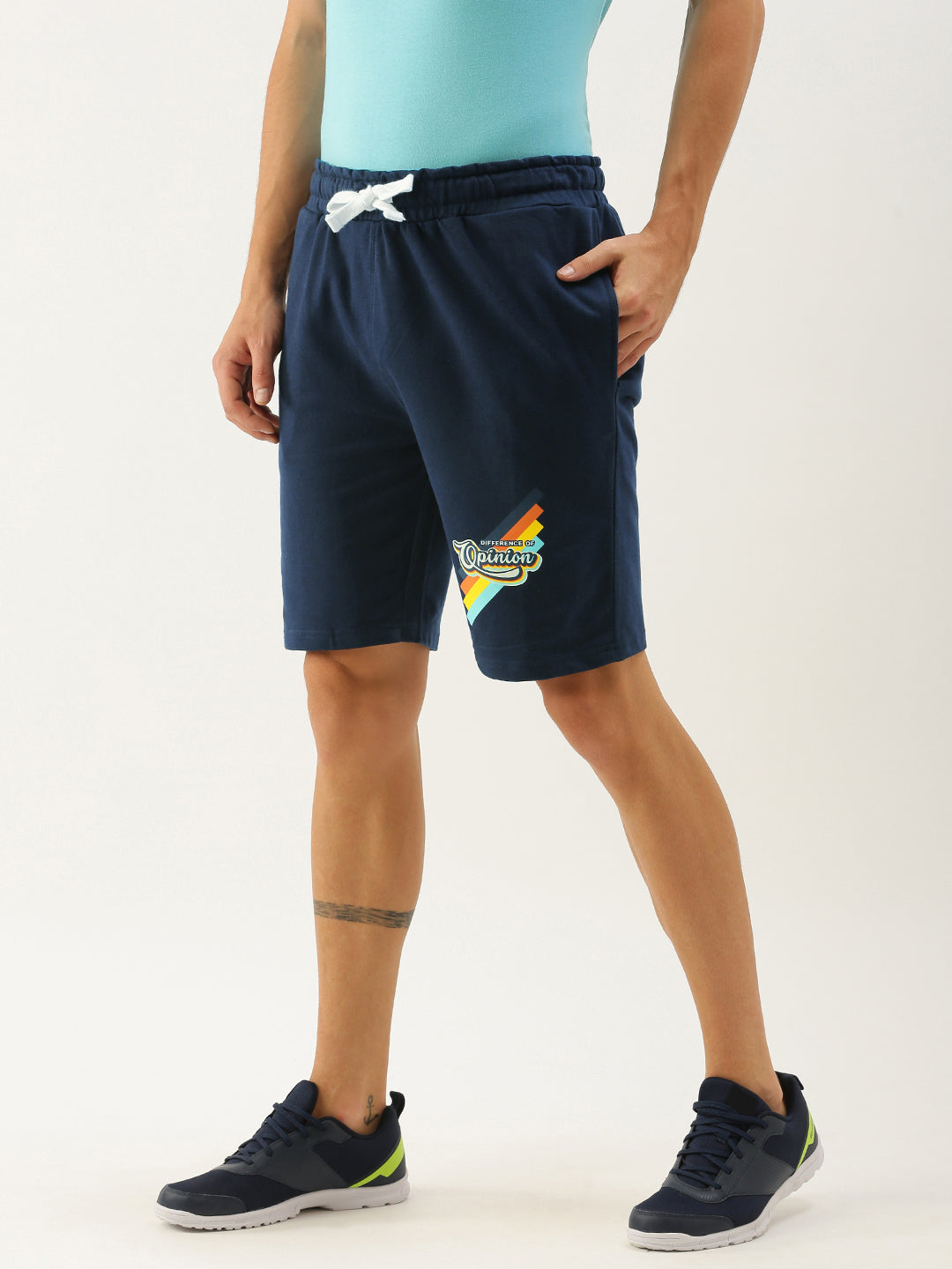 Men Navy Blue Typography Printed Mid-Rise Regular Shorts