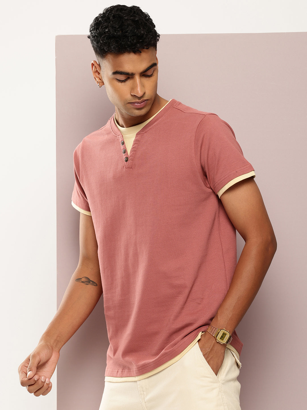 Mens Half Sleeve V-Neck Solid Regular Fit Tshirts