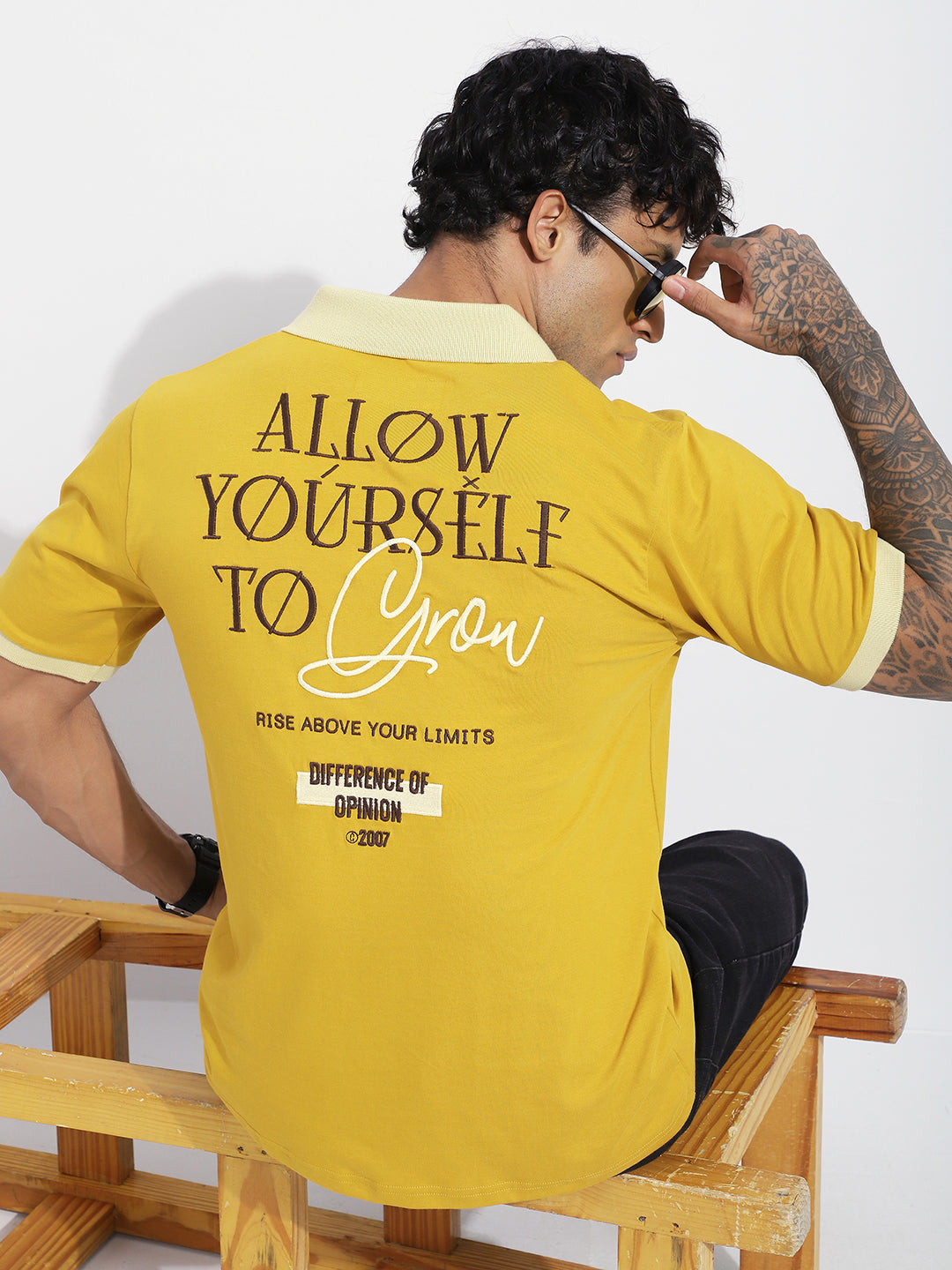 Mens Half Sleeve Polo Neck Back Embroidered Relaxed Fit Tshirts