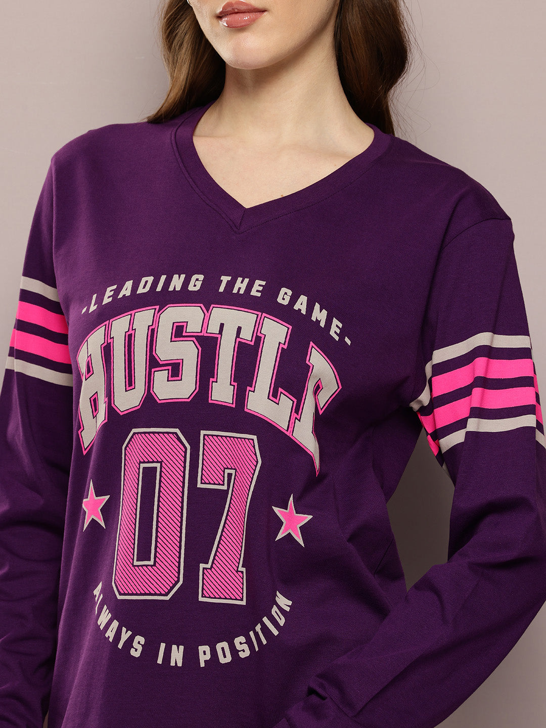 Womens Full Sleeve Round Neck Printed Oversized Fit Tshirts