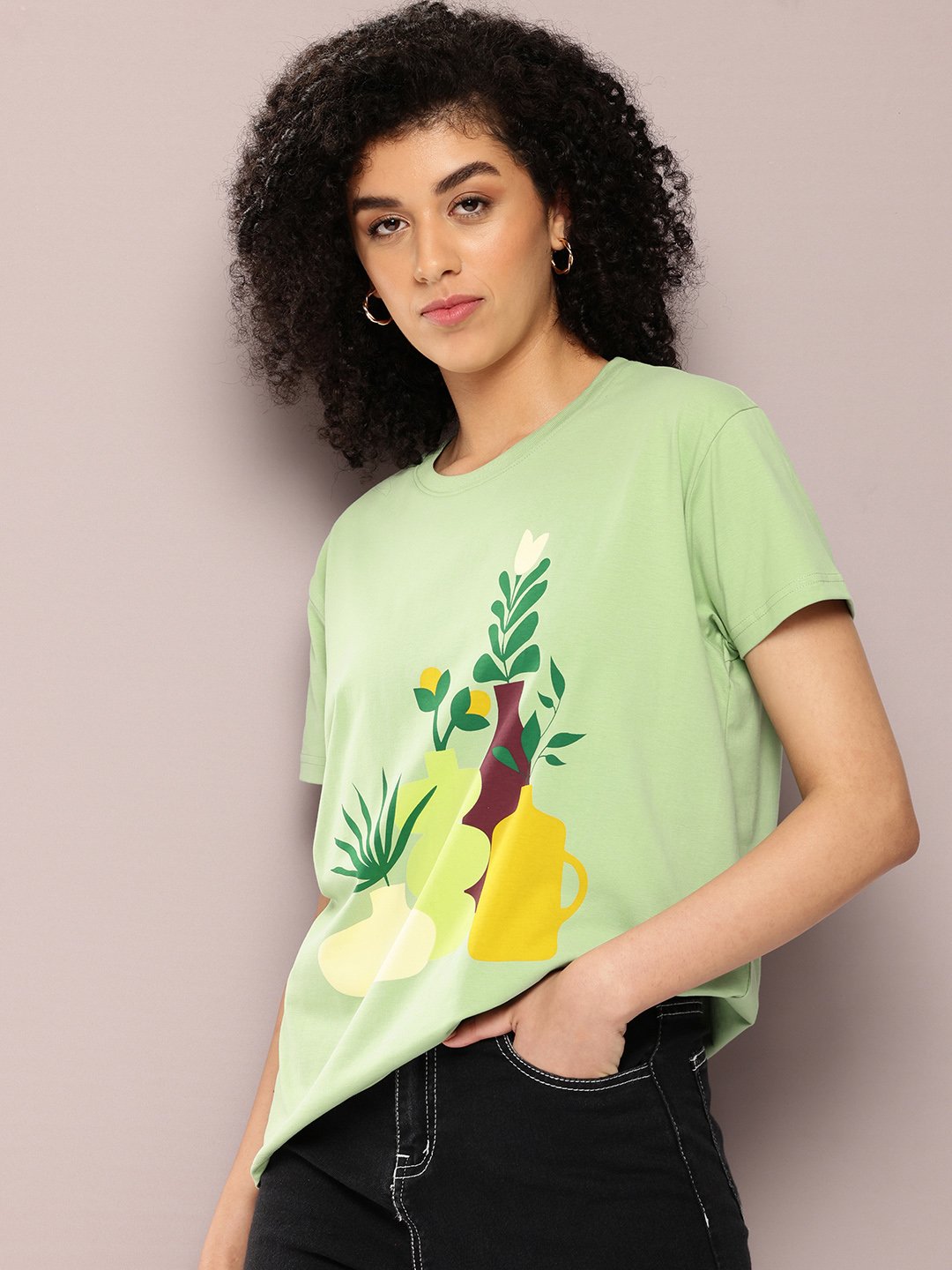 Womens Half Sleeve Round Neck Boxy Fit T-Shirts