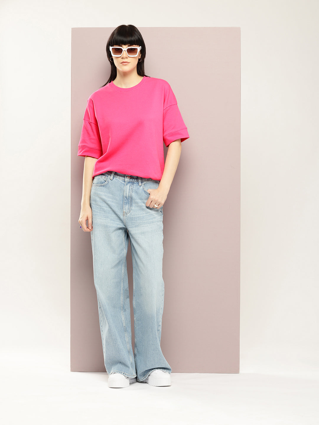 Womens Half Sleeve Round Neck Solid Oversized Fit Tshirts