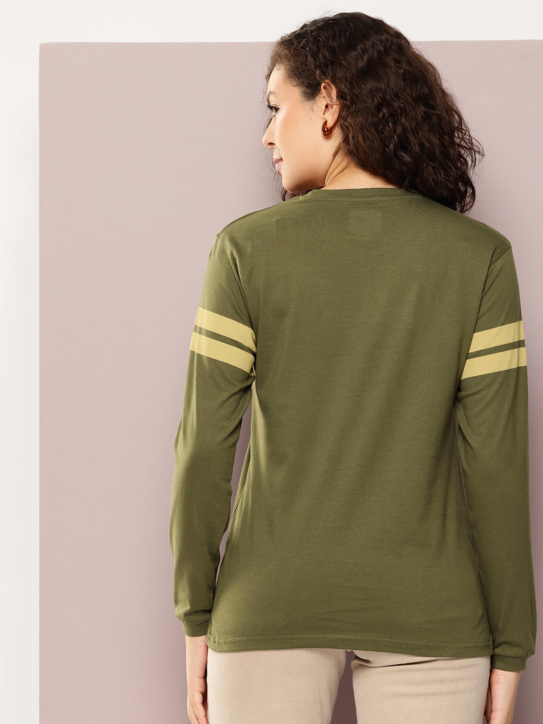 Womens Full Sleeve Round Neck Printed Oversized Fit Tshirts
