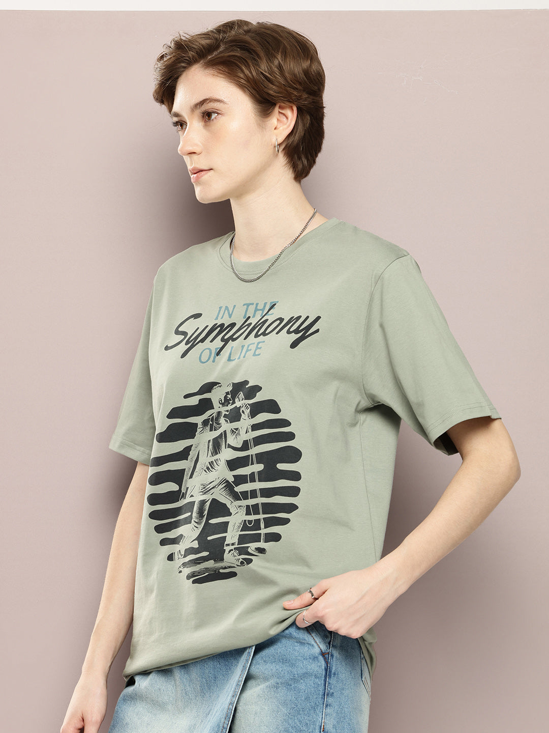 Womens Half Sleeve Round Neck Printed Oversized Fit Tshirts