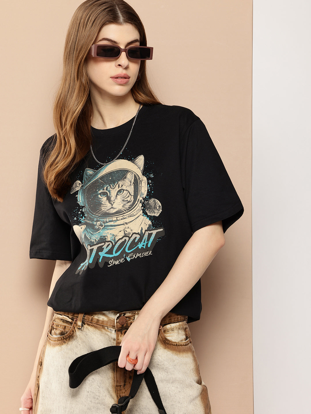 Womens Half Sleeve Round Neck Printed Oversized Fit Tshirts