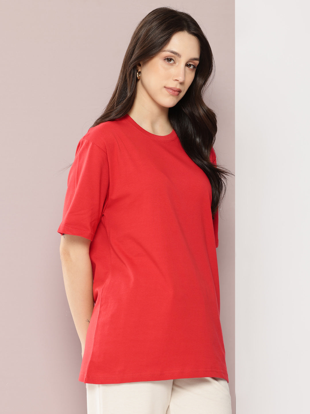 Womens Half Sleeve Round Neck Solid Oversized Fit Tshirts