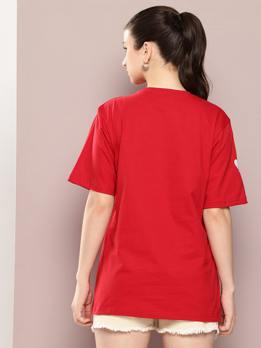 Womens Half Sleeve Round Neck Embroidery Oversized Fit Tshirts