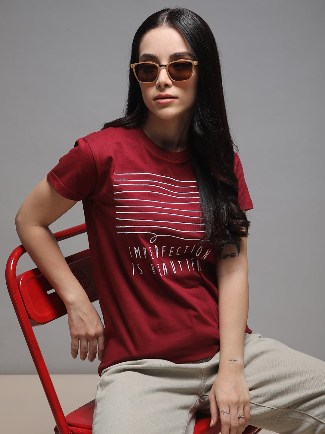 Womens Half Sleeve Round Neck Embroidery Regular Fit Tshirts