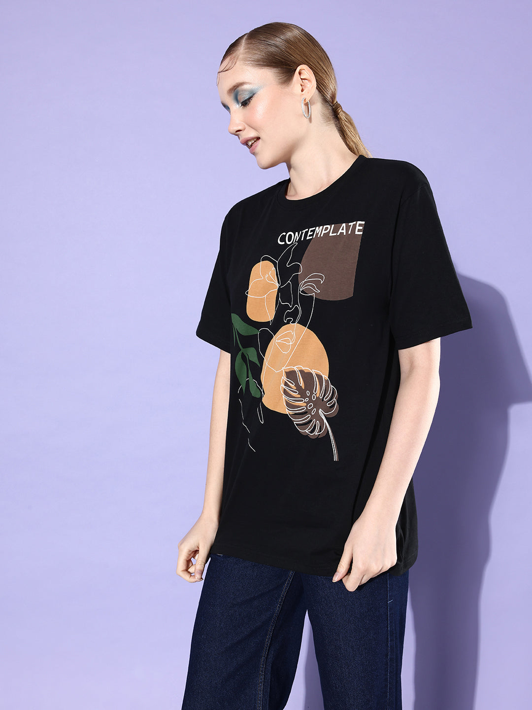 Womens Half Sleeve Round Neck Oversized Fit T-Shirts