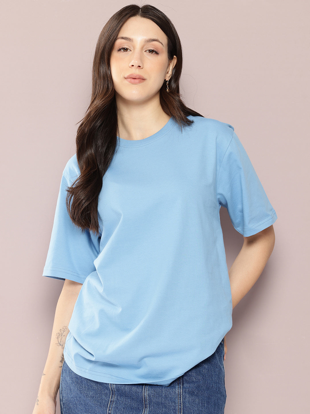 Womens Half Sleeve Round Neck Solid Oversized Fit Tshirts