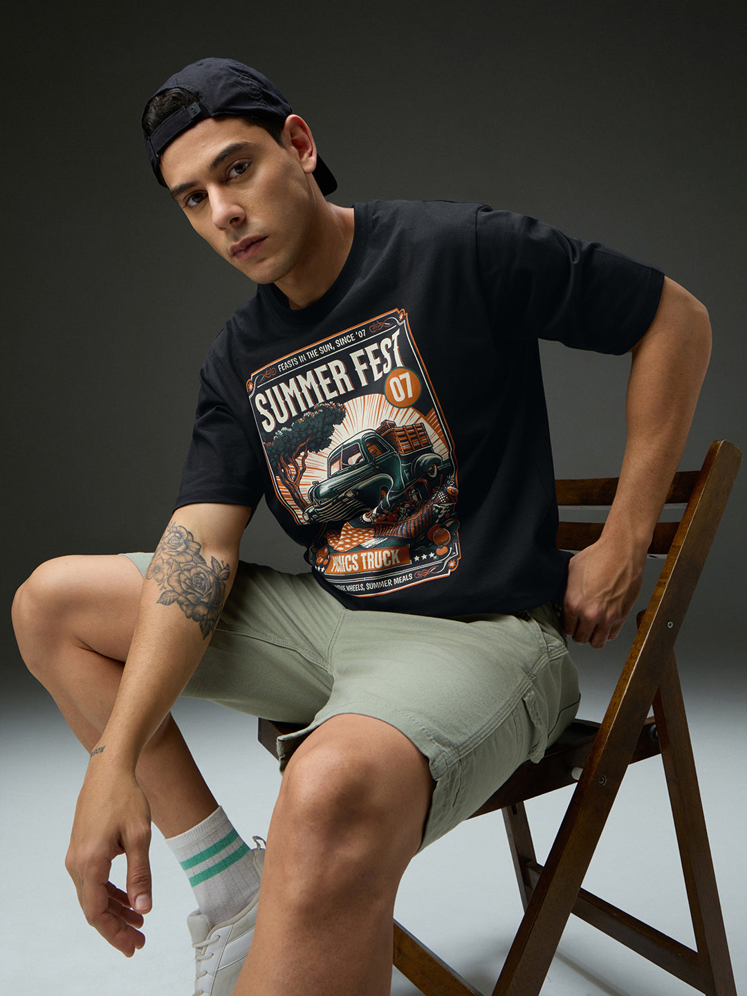 Mens Round Neck Half Sleeve Printed Oversized Fit Tshirt
