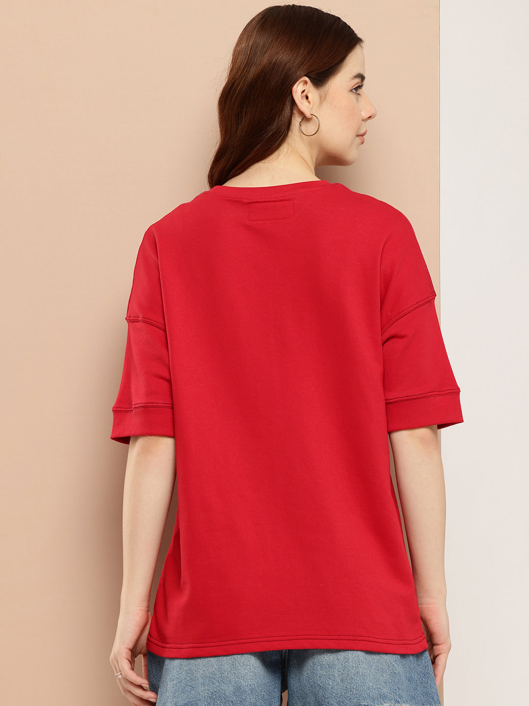 Womens Half Sleeve Round Neck Solid Oversized Fit Tshirts