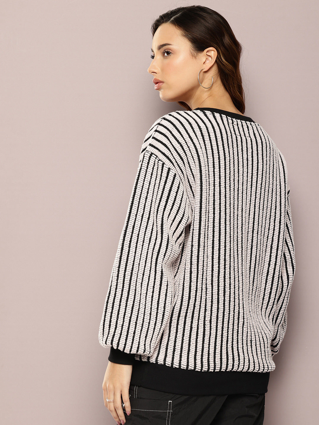 Women Long Sleeve Oversized Striped Sweatshirt
