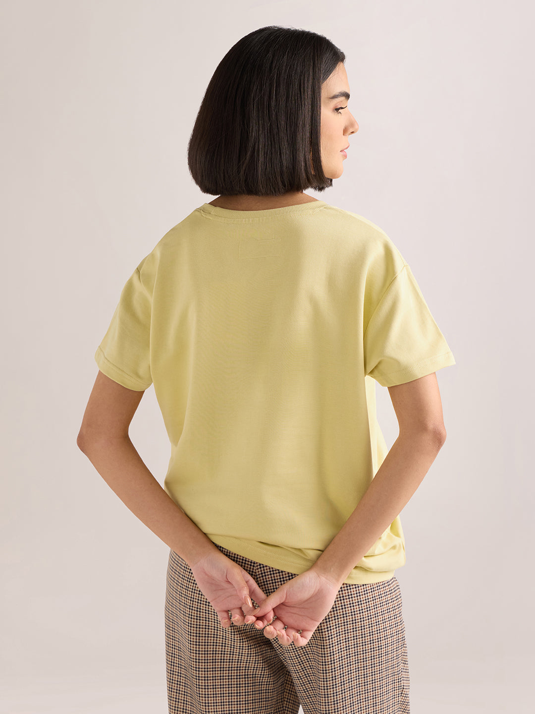 Womens Embroidery Boxy Regular Fit French Terry Cotton Tshirt