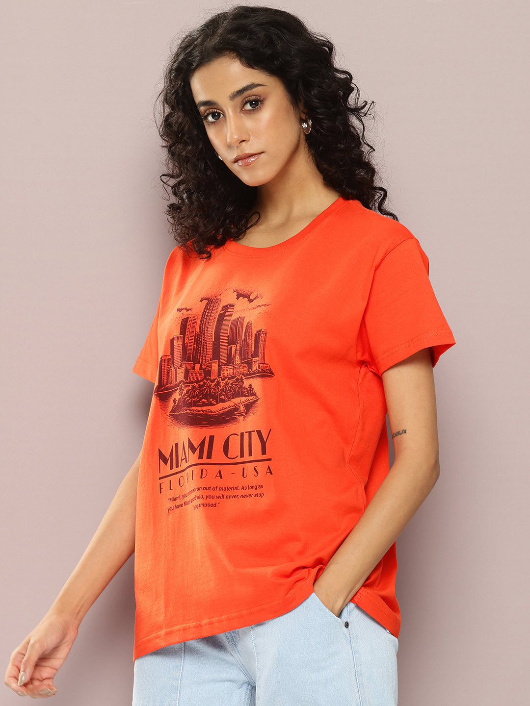 Womens Half Sleeve Round Neck Printed Boxy Fit Tshirts