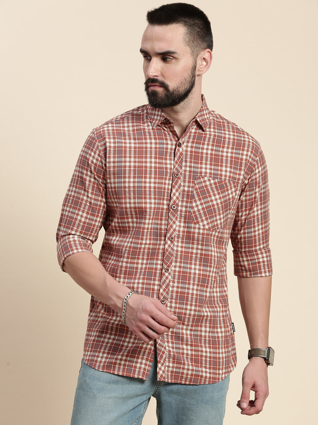 Men Checked Full Sleeve Shirt With Pocket