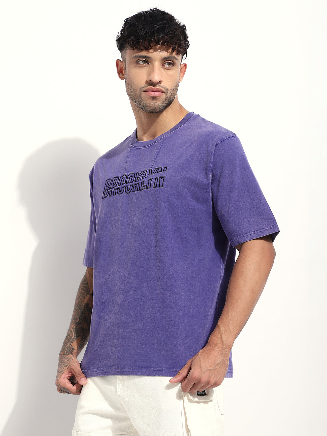 Mens Half Sleeve Round Neck Embroidered Oversized Fit Tshirts