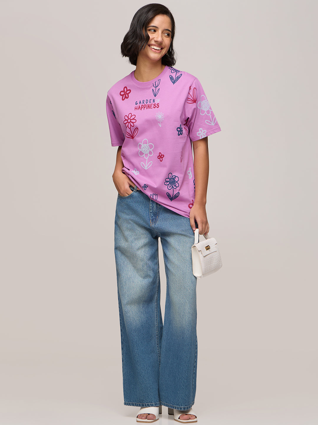 Womens Printed Oversized Fit Cotton T-Shirt