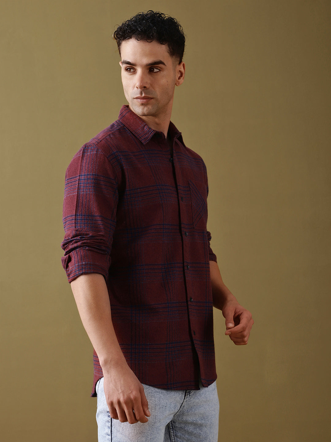 Men Checked Full Sleeve Shirt With Pocket