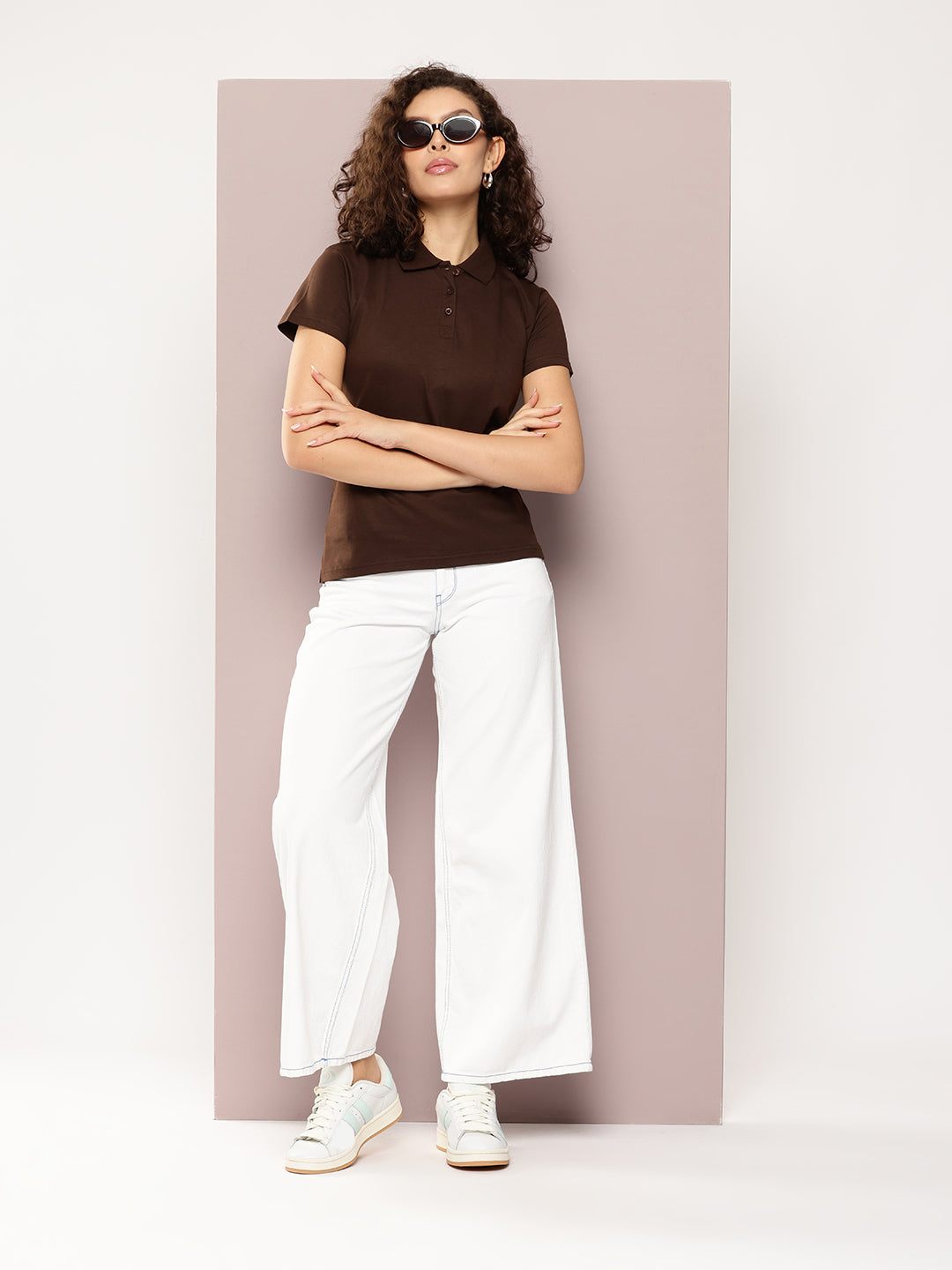 Womens Half Sleeve Polo Neck Solid Regular Fit Tshirts