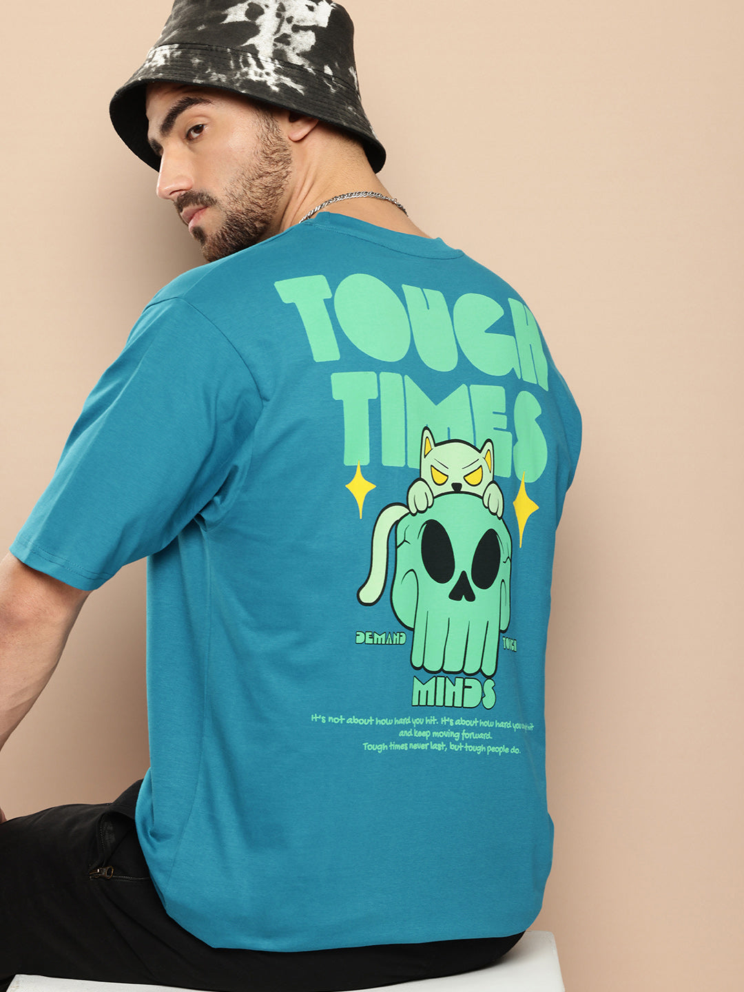 Mens Half Sleeve Round Neck Back Printed Oversized Fit Tshirts