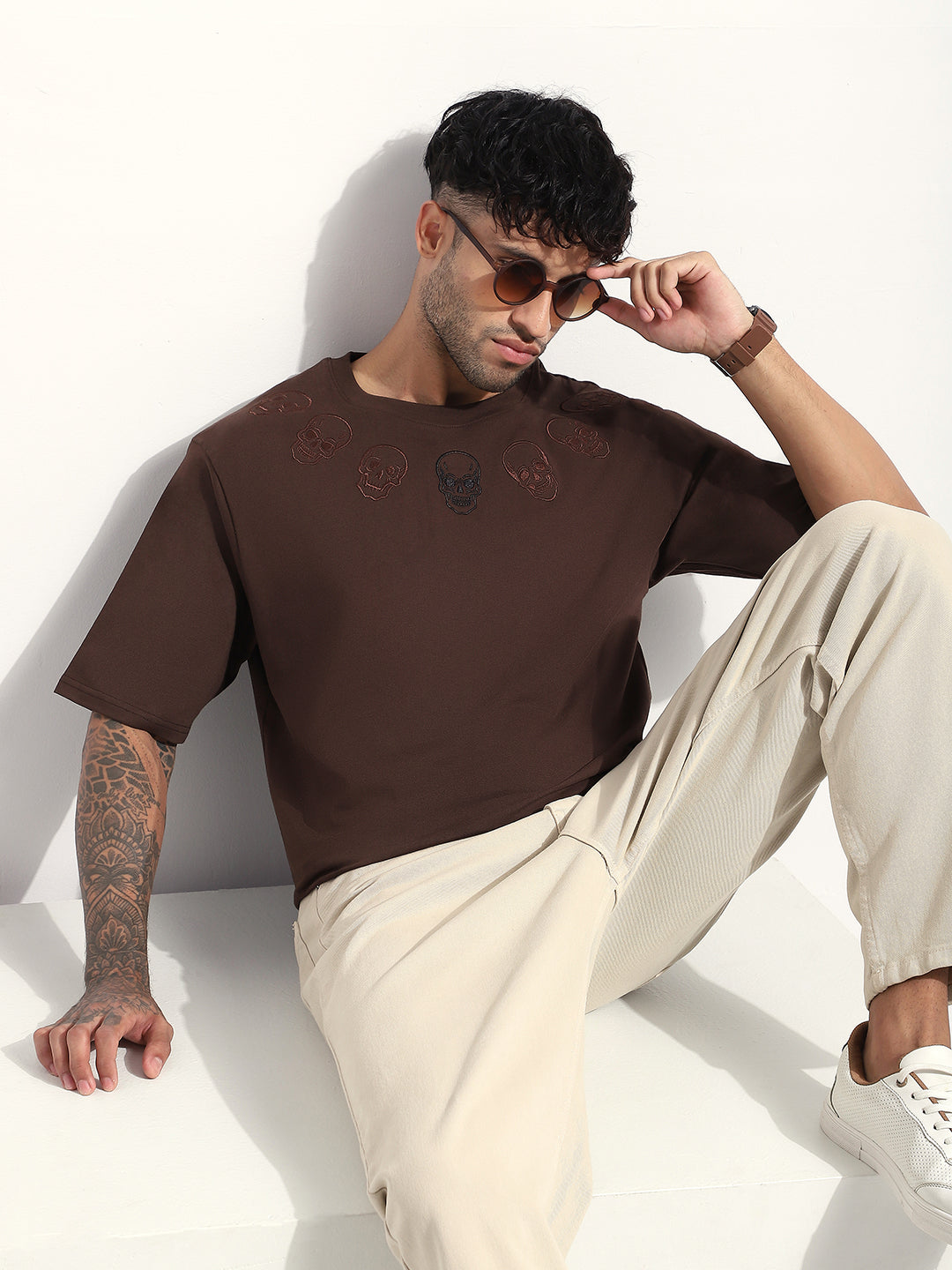 Mens Half Sleeve Round Neck Embroidered Oversized Fit Tshirts