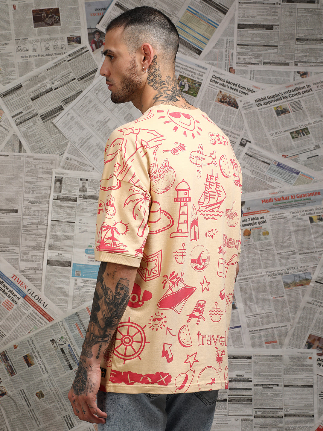 Mens Half Sleeve Drop Shoulder Printed Oversized Fit T-Shirts