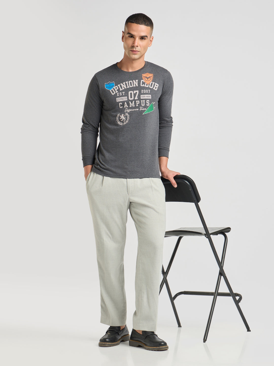 Mens Printed Regular Fit Full Sleeve Round Neck Tshirt