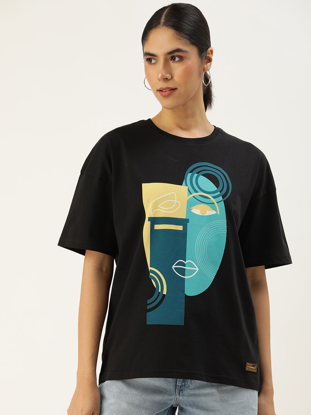 Womens Half Sleeve Drop Shoulder Printed Oversized Fit T-Shirts