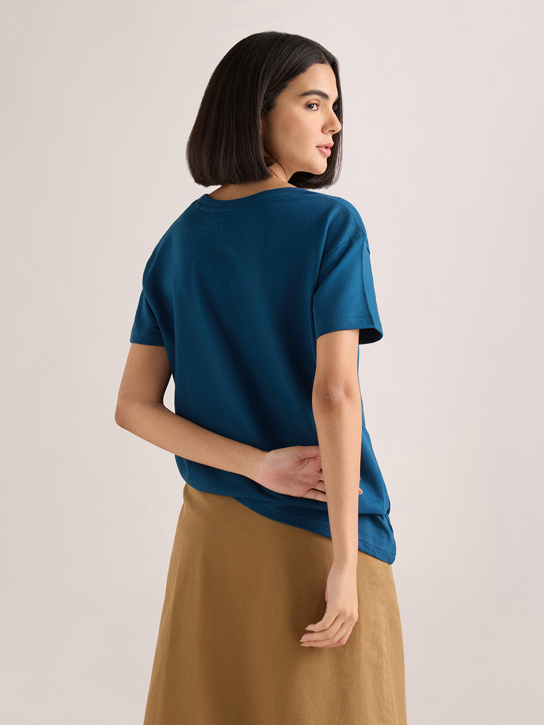 Womens Embroidery Boxy Regular Fit French Terry Cotton Tshirt