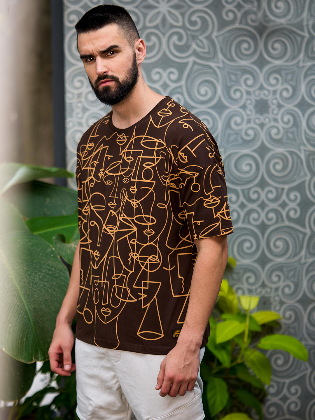 Mens Half Sleeve Drop Shoulder Printed Oversized Fit T-Shirts