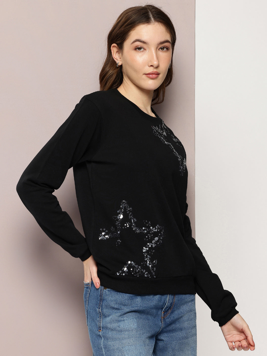 Womens Full Sleeve Round Neck Embroidered Relaxed Fit Tshirts