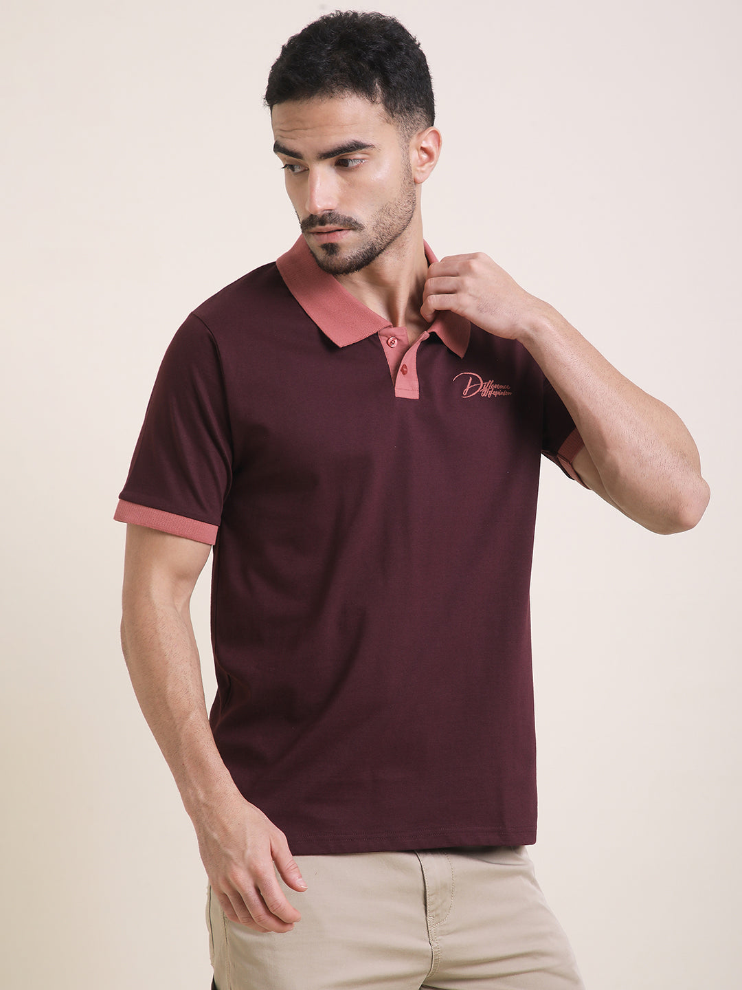 Mens Half Sleeve Polo Neck Back Embroidered Relaxed Fit Tshirts