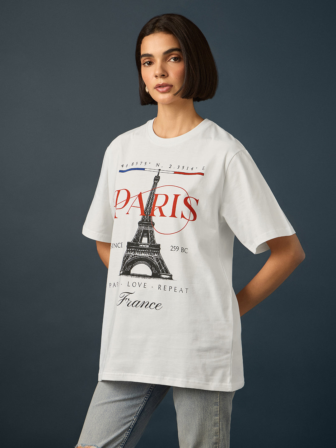 Womens Short Sleeve Printed Oversized Fit Tshirt 