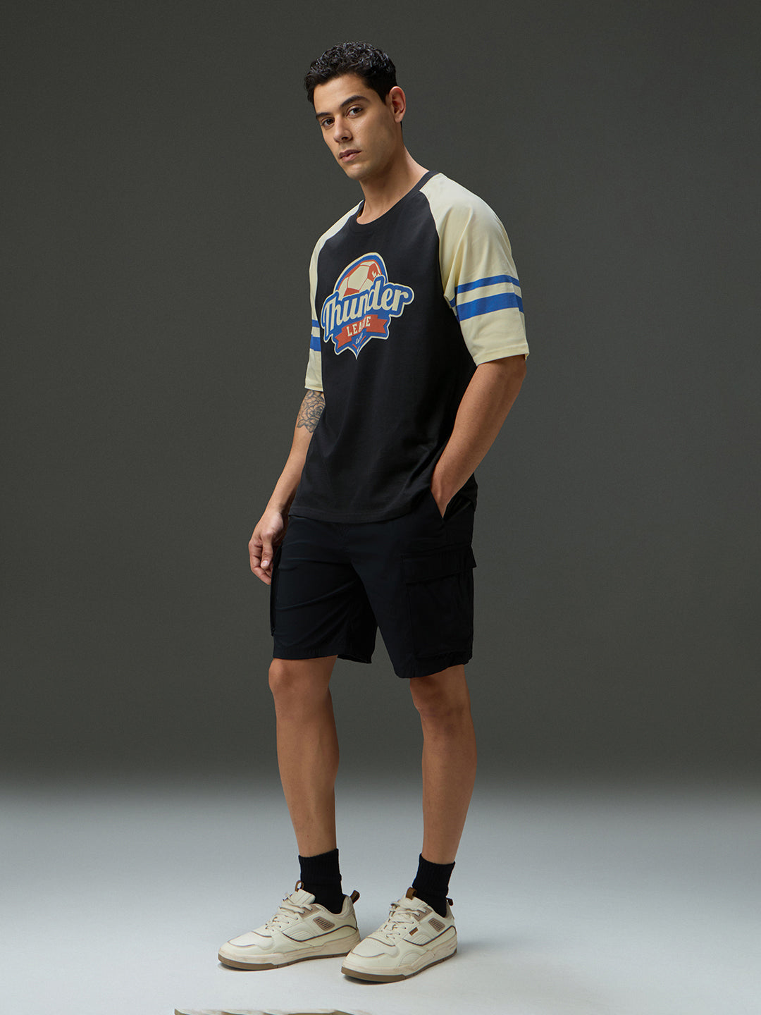 Mens Round Neck Raglan Sleeve Printed Oversized Fit Tshirt