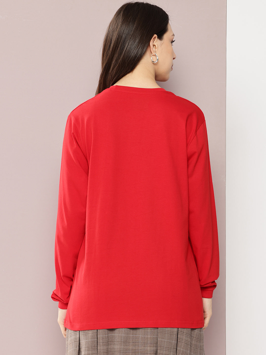 Womens Full Sleeve Round Neck Printed Oversized Fit Tshirts