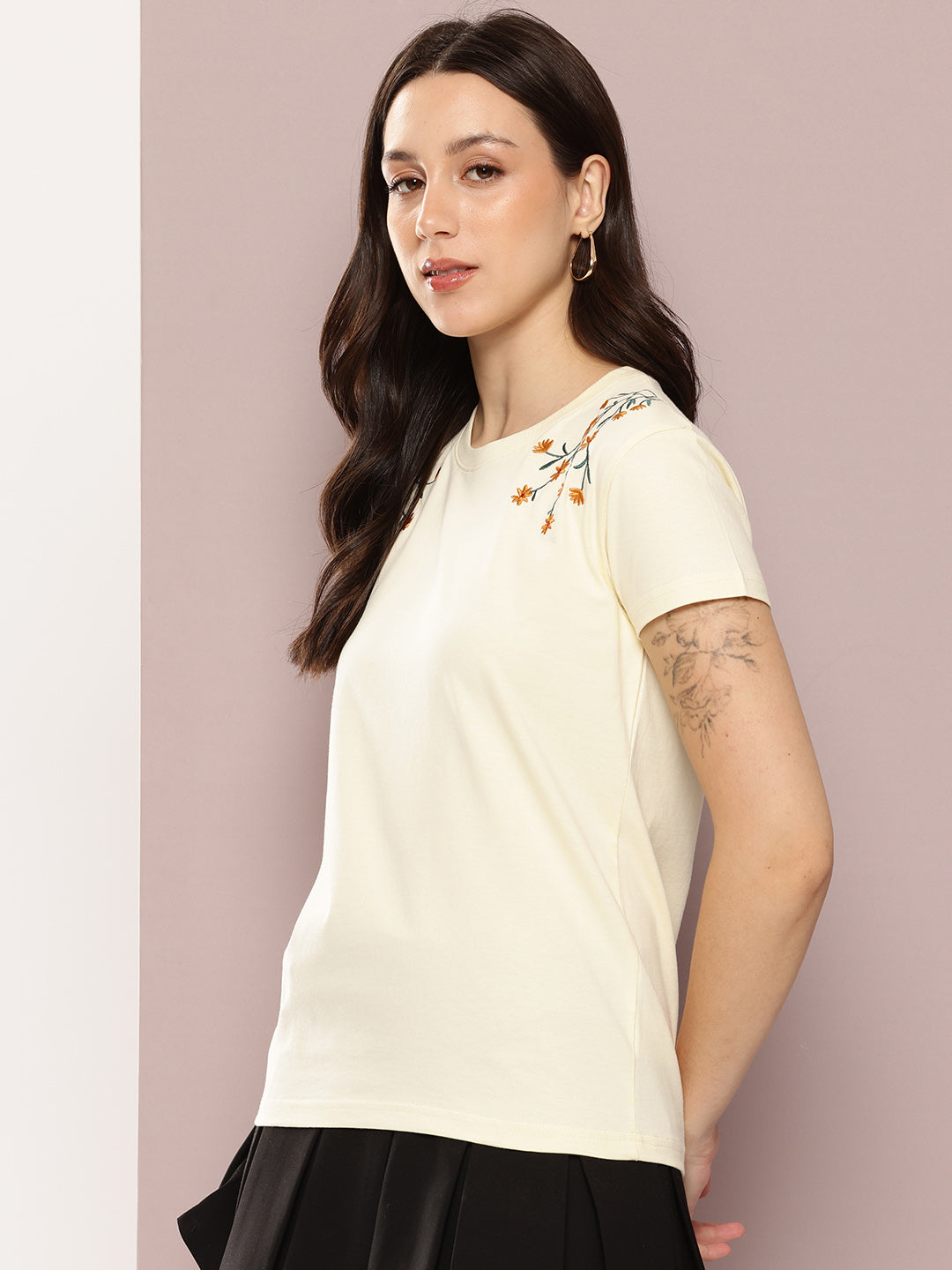 Womens Half Sleeve Round Neck Embroidered Regular Fit Tshirts