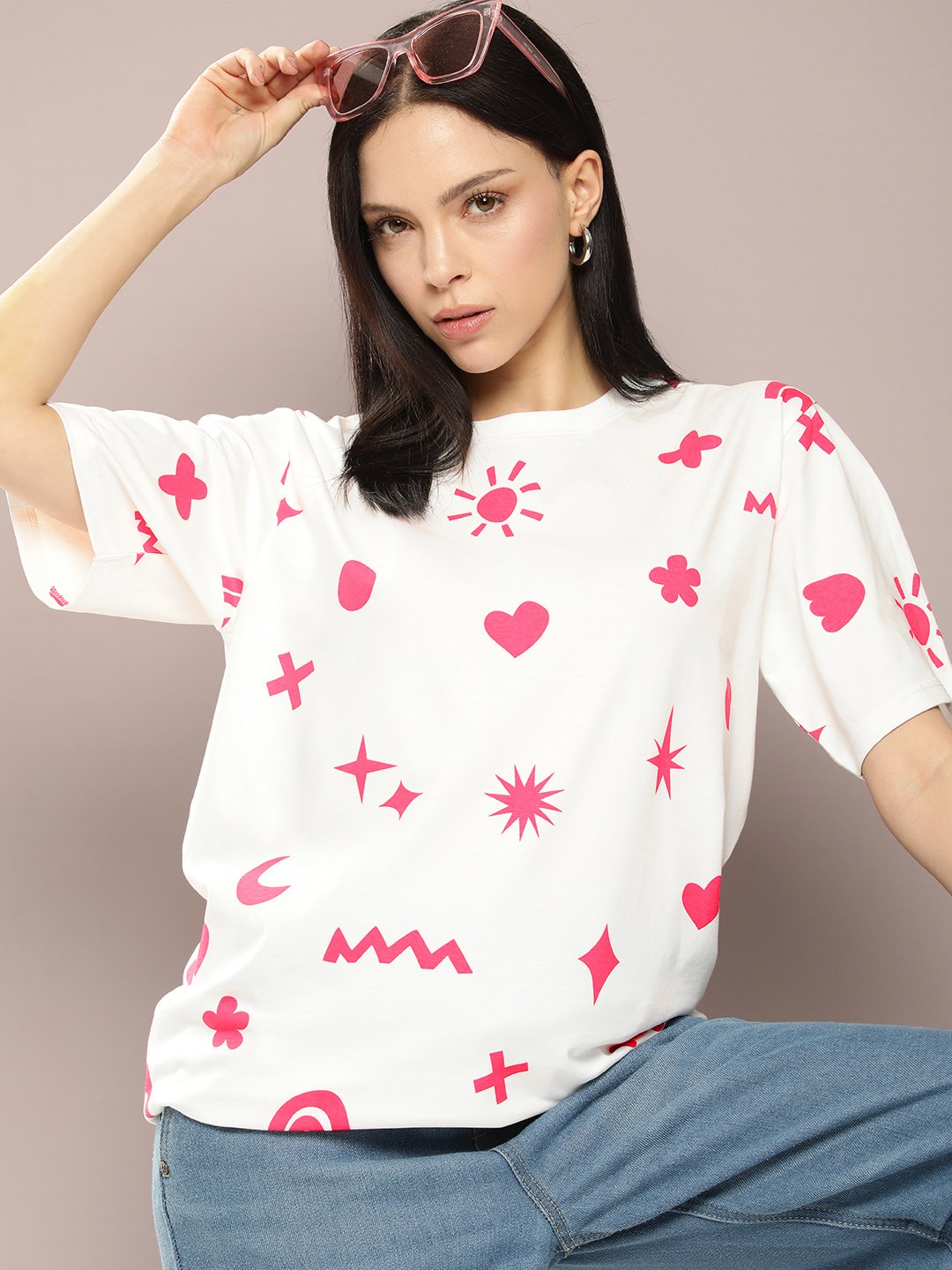 Womens Short Sleeve Round Neck Oversized Fit T-Shirt