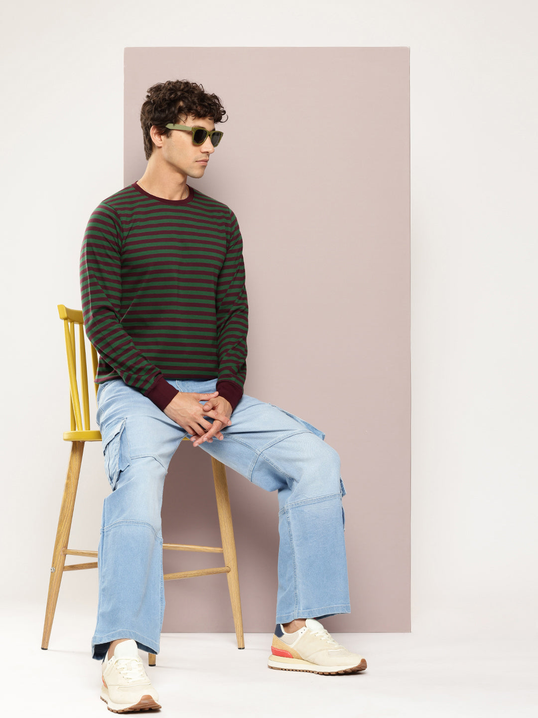 Mens Full Sleeve Round Neck All-Over Striped Regular Fit Tshirts