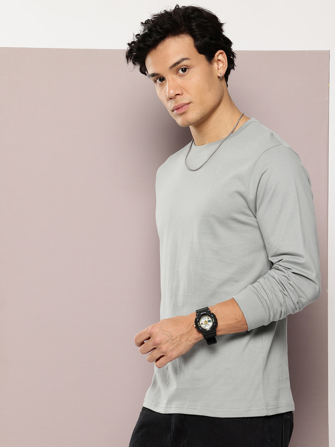 Mens Full Sleeve Round Neck Solid Regular Fit Tshirts