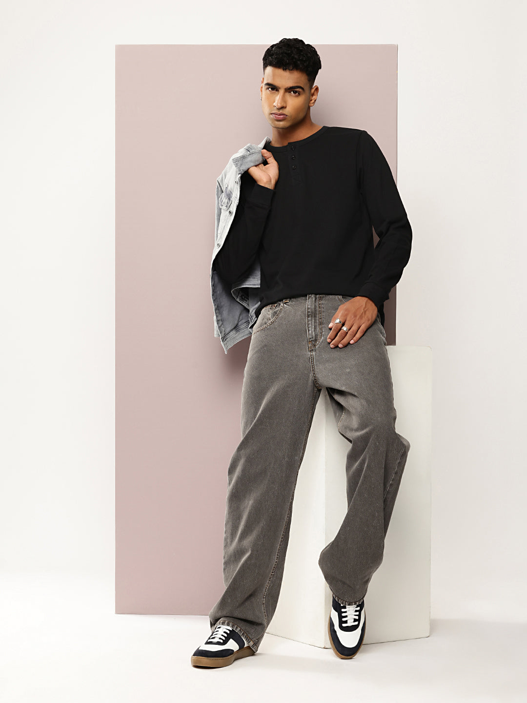Mens Full Sleeve Henley Neck Solid Regular Fit Tshirts