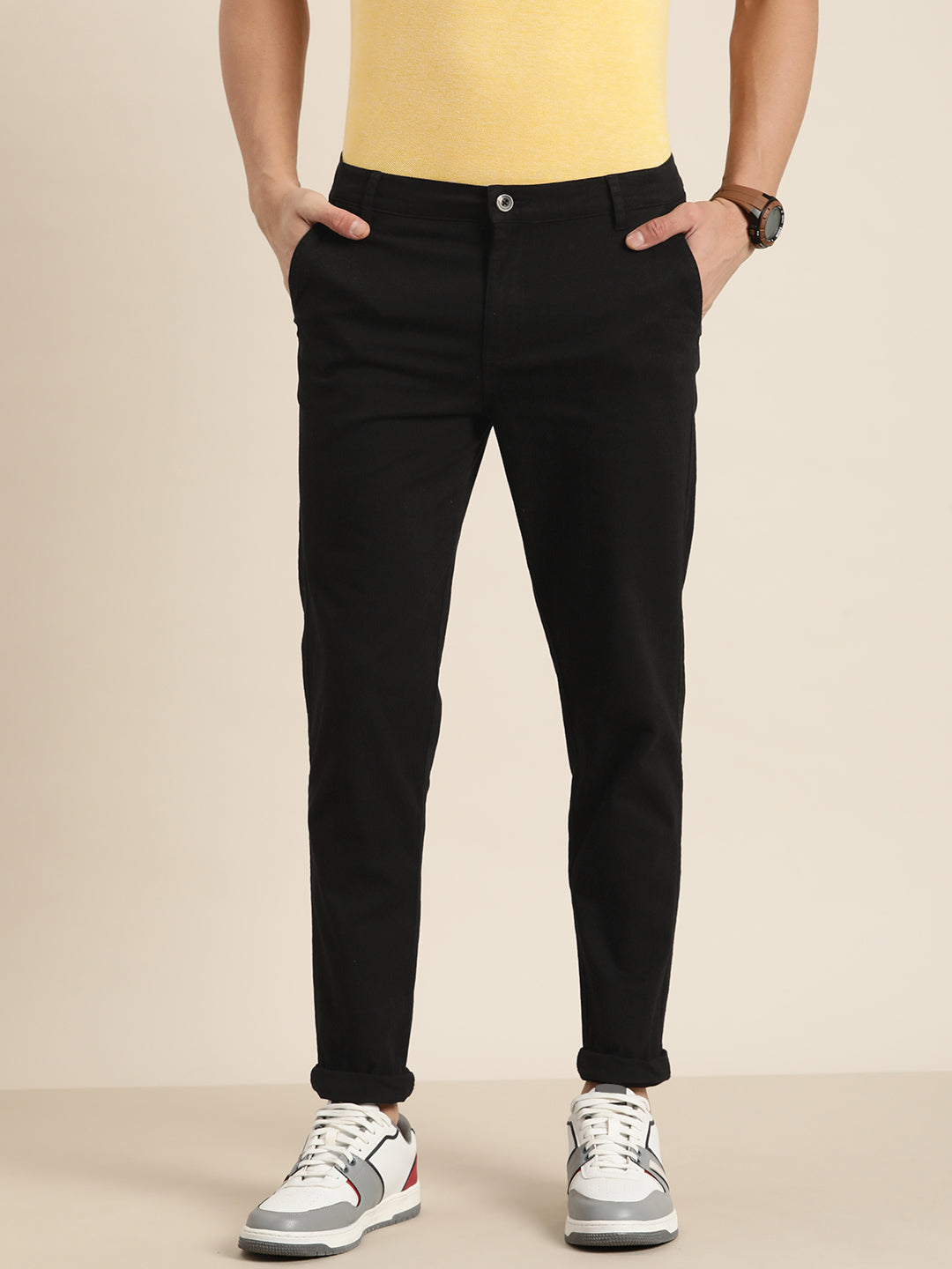 Men Solid Ankle-Length Chinos Trousers